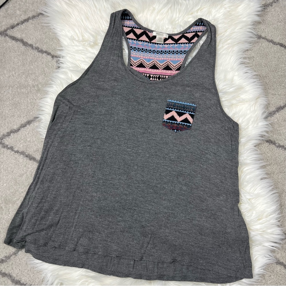 Gray Racerback Geometric Tank Top